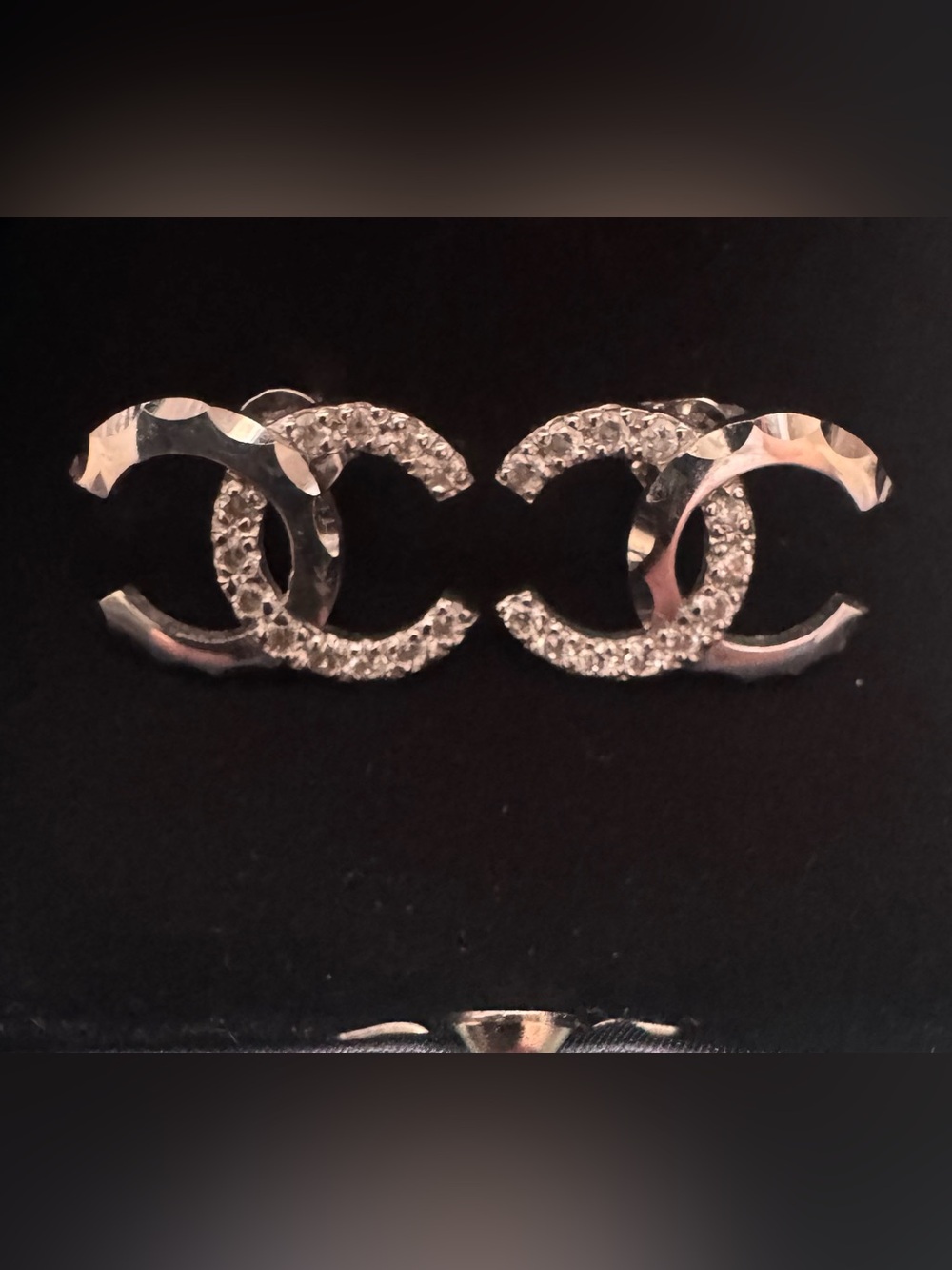 CHANEL Silver CC Crystal Logo Earrings